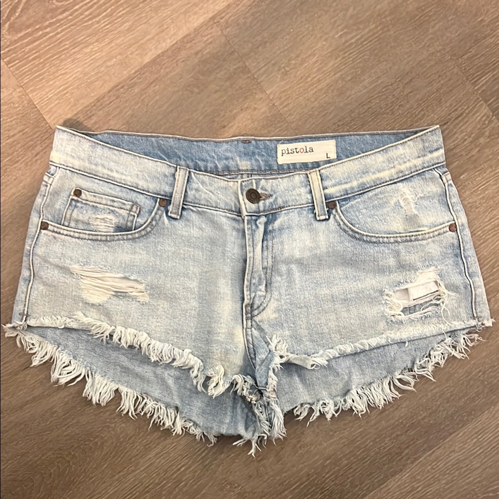 Pistola Frayed Hem Light Blue Jean Shorts